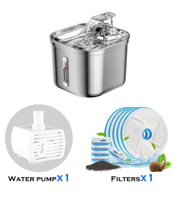 2.2L Stainless Pet Hydration Fountain with Filters