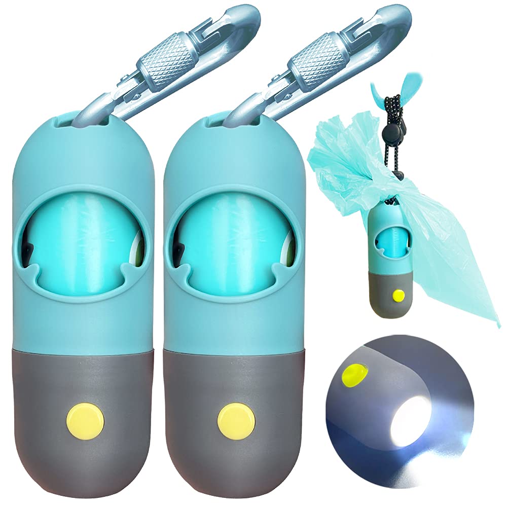 LED Light Dog Waste Bag Dispenser with Clip - 2 Pack