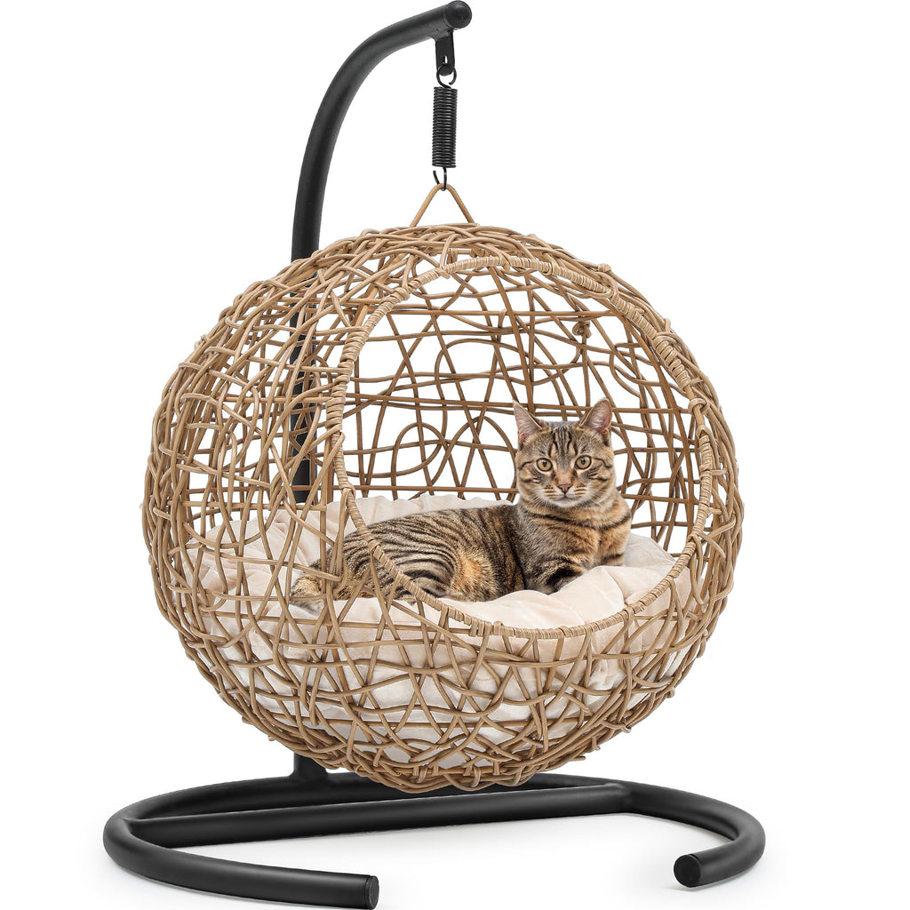YITAHOME Deluxe Cat Swing Bed with Cushion, Rattan Wicker Style, Indoor/Outdoor