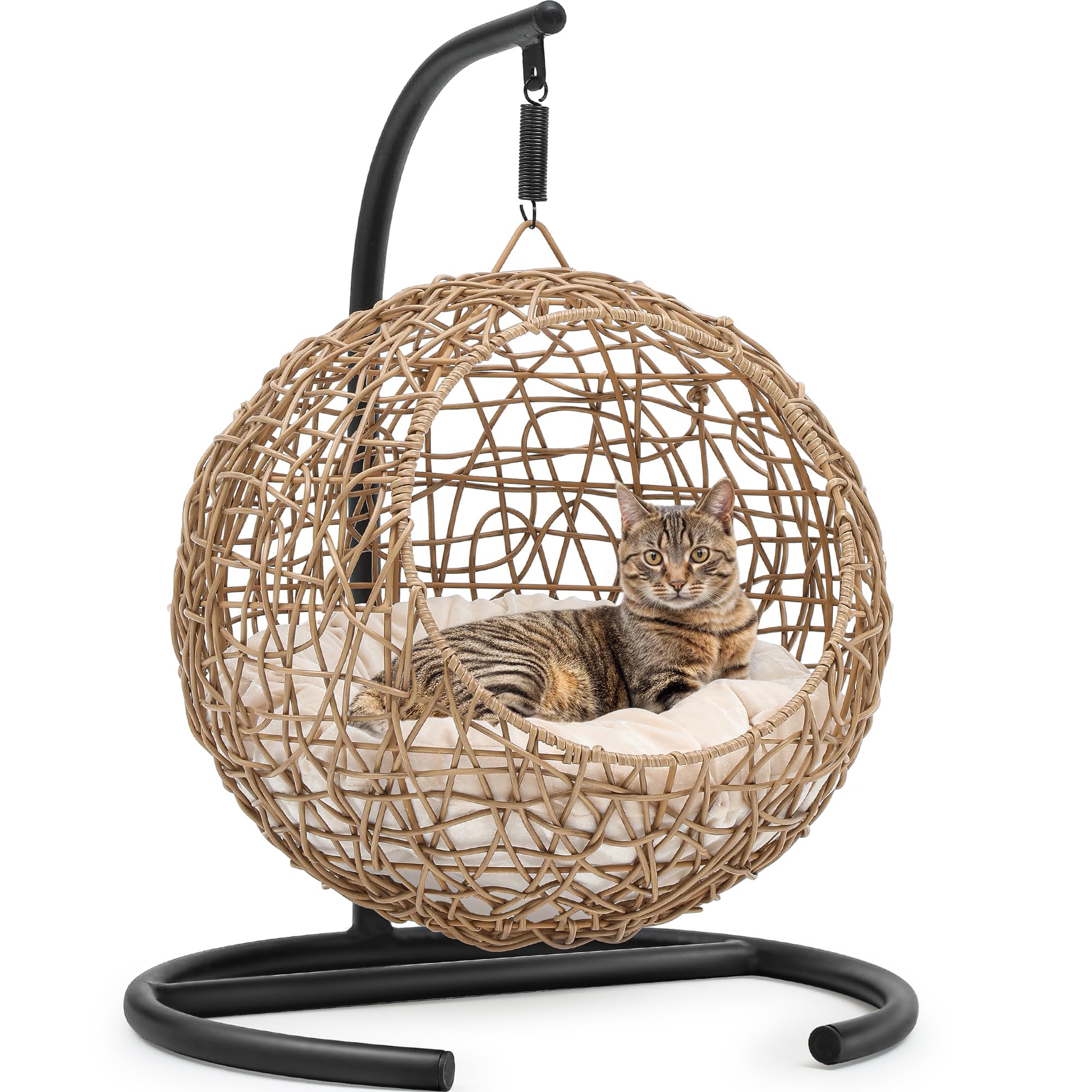 YITAHOME Deluxe Cat Swing Bed with Cushion, Rattan Wicker Style, Indoor/Outdoor