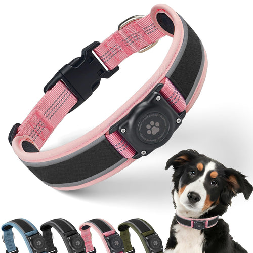AirTag Premium Collar - IP68 Waterproof & Reflective Dog Collar (Pink XL)