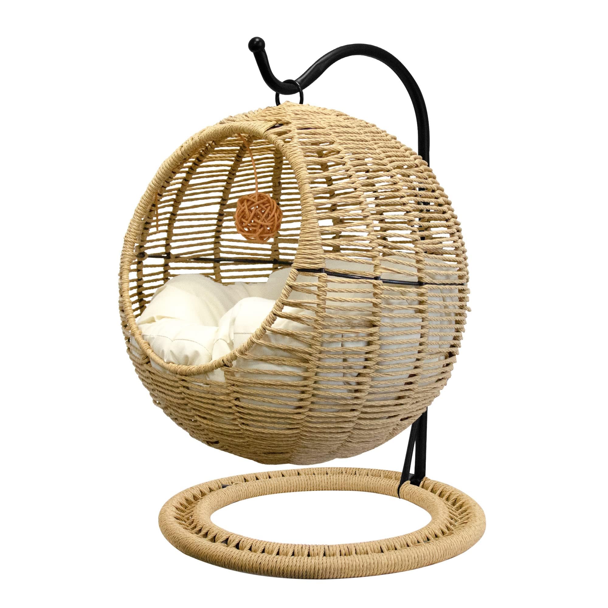 Rattan Wicker Cat Swing with Cushioned Bed
