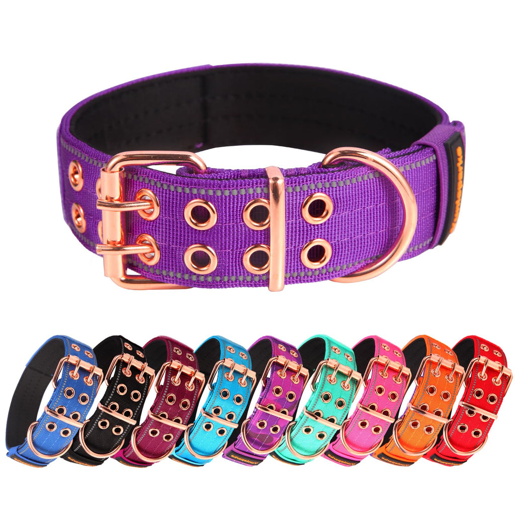 Yunleparks Heavy Tactical Dog Collar, Neoprene Padded, Reflective Nylon - Purple XL