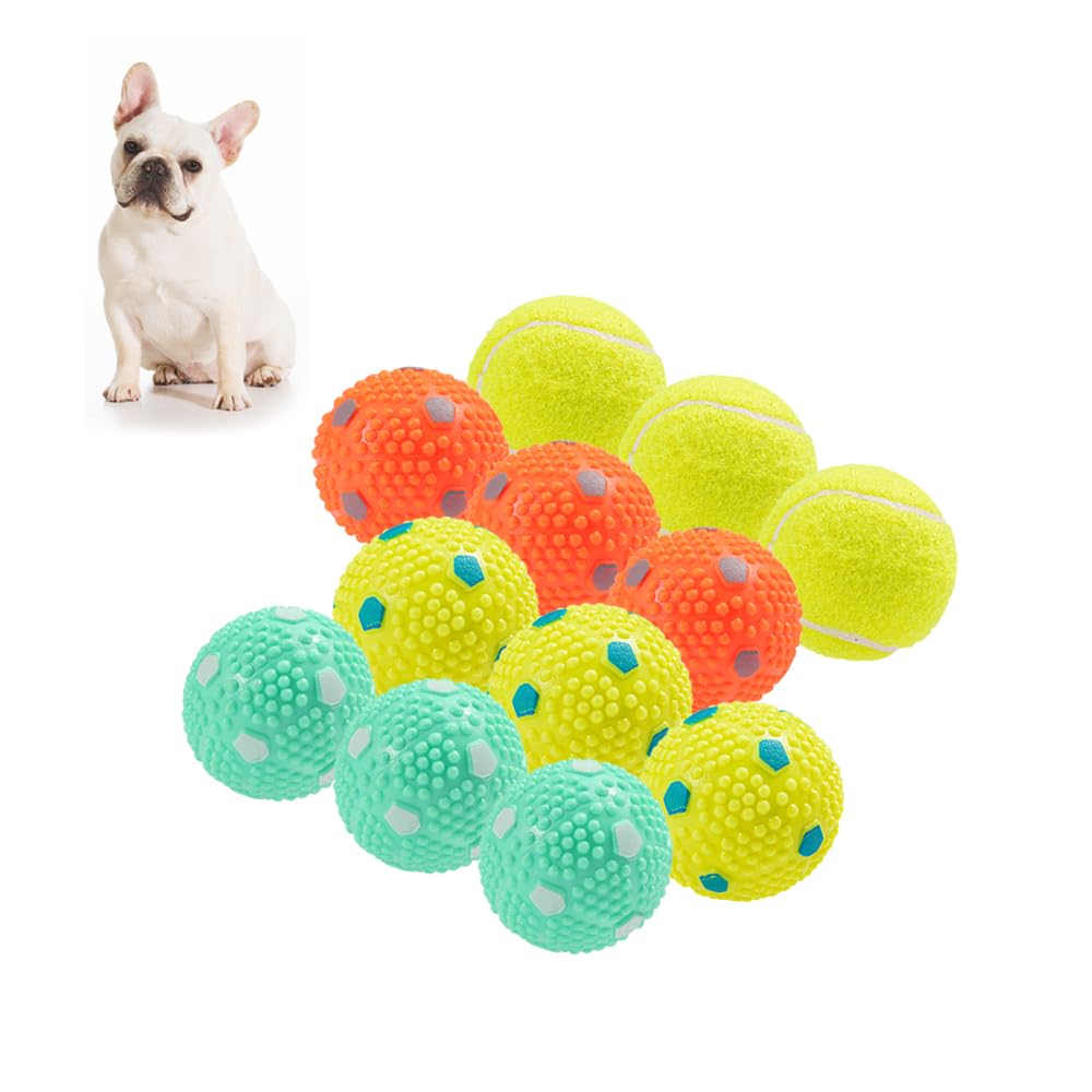 FROLICPAWS 12-Pack Dog Balls Set - 9 Latex & 3 Tennis Balls